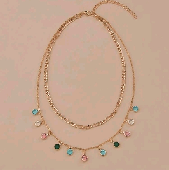 Gold layered necklace Boho colorful rhinestones Dainty Charm festival 💖2/$30 - Picture 14 of 15